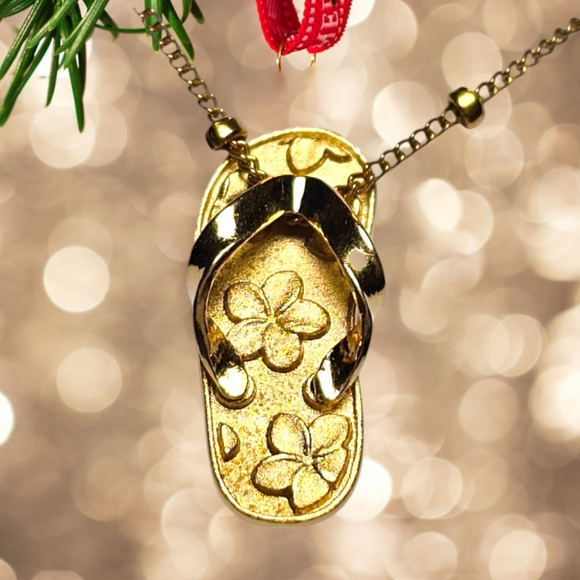 Vintage 14k solid gold slippa flip flop pendant - Picture 3 of 16